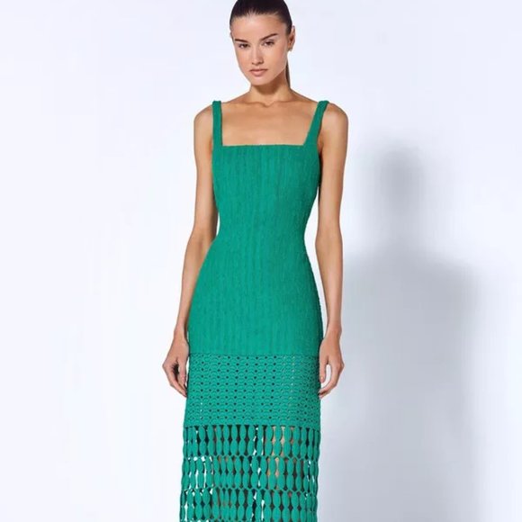 NWT$595 ALEXIS  South Scalloped Lace Knit Midi Dress - Green - Picture 4 of 12